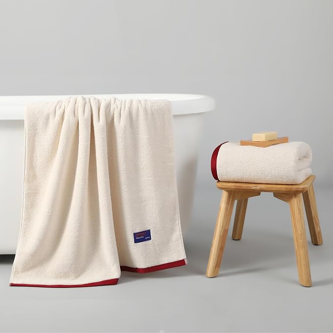 REDKISS 100% Cotton 2 Pack Luxury Bath Towels 27 x 54 Inches, Oversized Bath Towel Set, 600 GSM Ultra Soft Highly Absorbent Quick Drying Towels for Bathroom, Gym, Spa, Hotel, Beige Brown