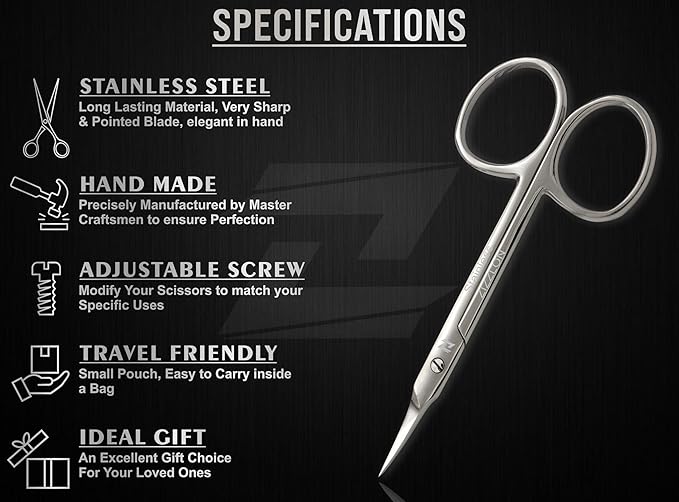 Professional Cuticle Scissors Extra Fine Curved with Precise Pointed Tip - Long Lasting Sharp Nickel Plated for Manicure and Pedicure - German Quality Multipurpose Grooming Scissors