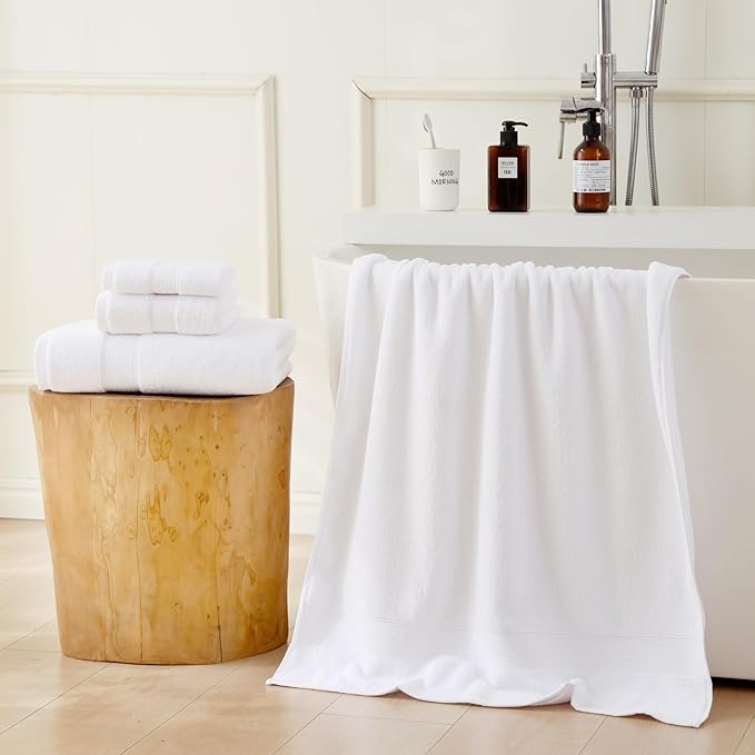 27x55 Bath Towels 100 Percent Cotton 650GSM Luxury Super Soft Absorbent Bathroom Towels (White,Pack of 2)
