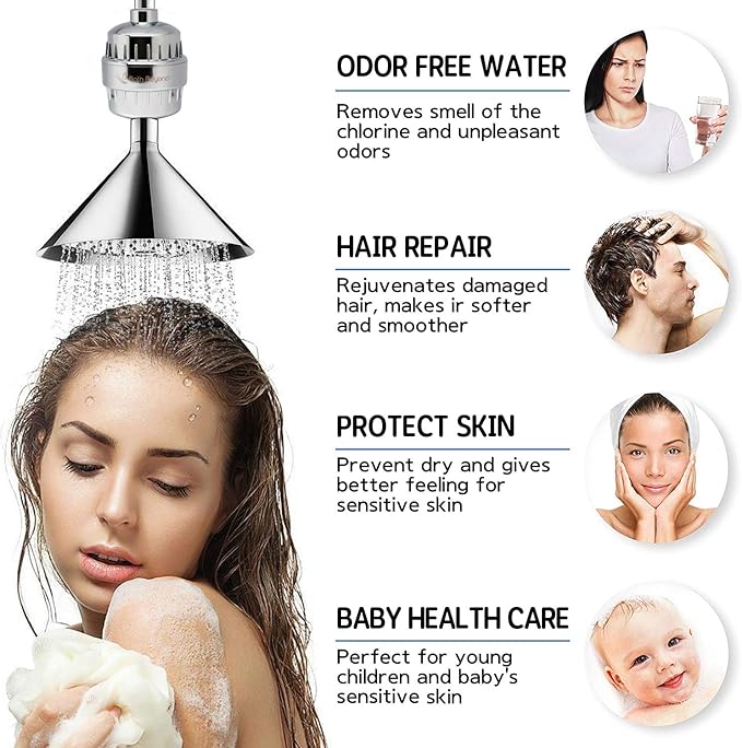 Bath Beyond 15-Stage Shower Filter Replacement Cartridge (Pack of 4) Shower Filter w/Vitamin C for Hard Water - Shower Water Filter Removes Chlorine Fluoride/Improves Condition of Your Skin, Hair