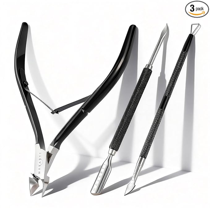 Makartt Cuticle Trimmer Set: Professional Cuticle Nipper and 2 Cuticle Pushers, Stainless Steel Manicure Tools for Nail Care and Prep, 7mm Precision Jaw, Ergonomic, Washable and Portable (Black)
