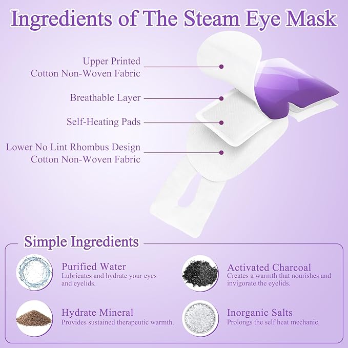 32Packs Steam Eye Mask, Heated Eye Mask for Sleeping, Warm Compress for Eyes, Self Heating Disposal Steam Mask for Home Sleep, Office, Spa, Travel Essentials Mothers Day Gifts (Lavender)