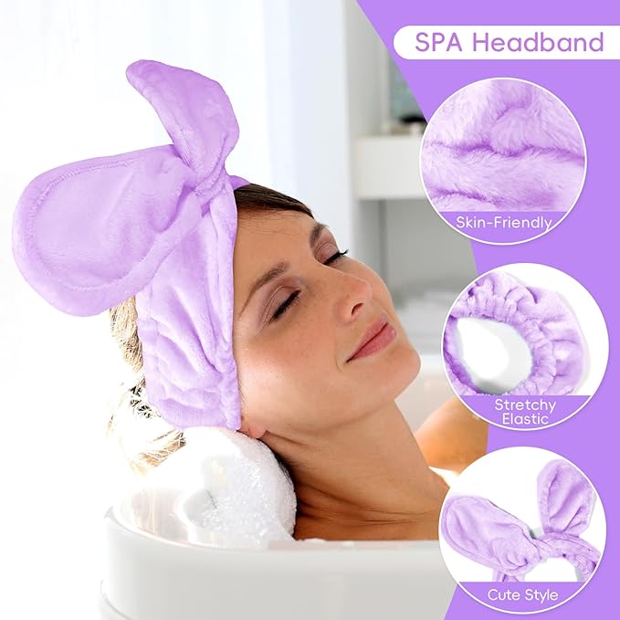 my novel things Face Wash Headband and Wristband Fashion Spa Headband, Coral Velvet Face Wash Set, Adjustable Makeup Headbands Hair Band for Washing Face, Facial Skincare Gift for Girls Women