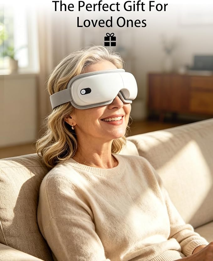 Pinailon Eye Massager with Heat, Massaging Eye Mask with Heating & Music, Facial Massager,Relaxing Eye Care Headache Massager Equipment for Migraines Relax Eyeris for Her Him