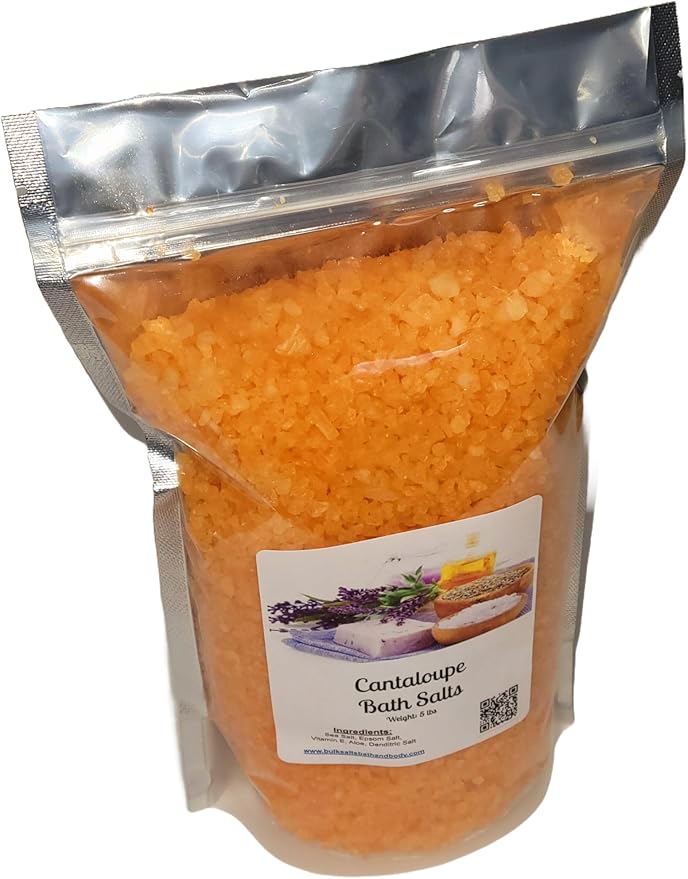 Bath Salts | 4lb Bag (64oz.) | Choose Your Scent | Epsom Salt | Sea Salt| Bathing | Body Care | Beauty | Relaxation | Spa | Pedicure | Manicure | Soak (Cantaloupe)