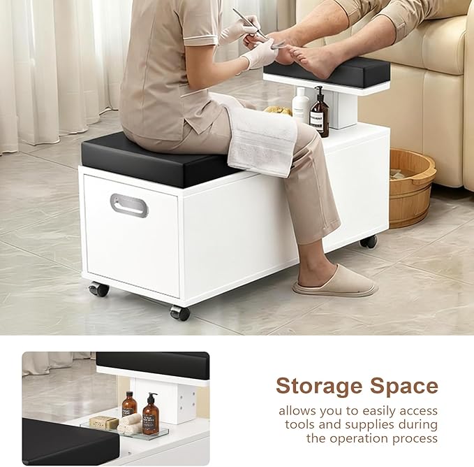 OmySalon Pedicure Cart, Foot Bath Trolley with Storage Drawer & Foot Rest, Pedicure Chair Stool for Esthetician Manicure & Foot Massage, Beauty Spa Salon with Locking Wheels, White