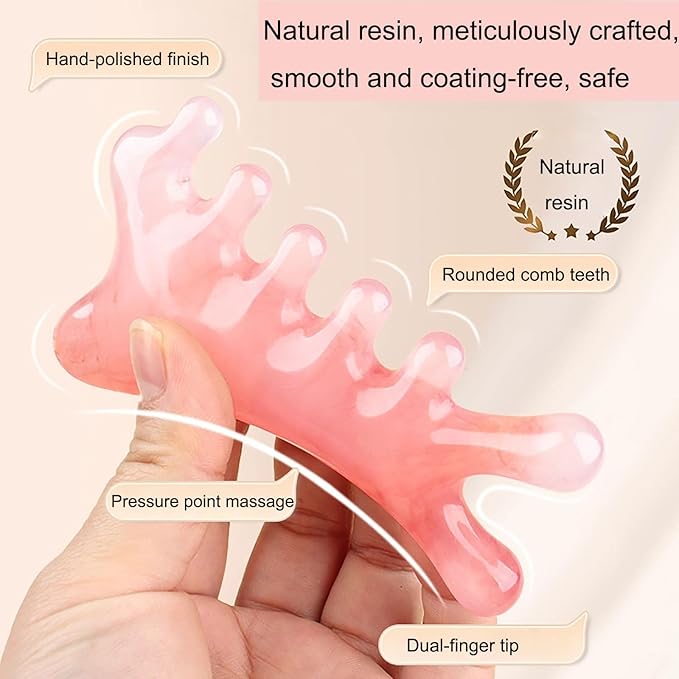 Gua Sha Facial Tools,4 in 1 Resin Head Massager Scalp Comb with Gift Pouch,Guasha Tool for Face, Eye & Body Lymphatic Drainage, Nose Sculpting&Jaw Lifting ,Gifts for Mom Girl Sister Friend (Pink)