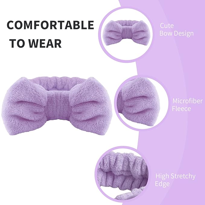 WSYUB Spa headband, Wristbands, Headband for Washing Face, 2pcs Wristlets for Sleeves Dry, Make up Headband,Purple