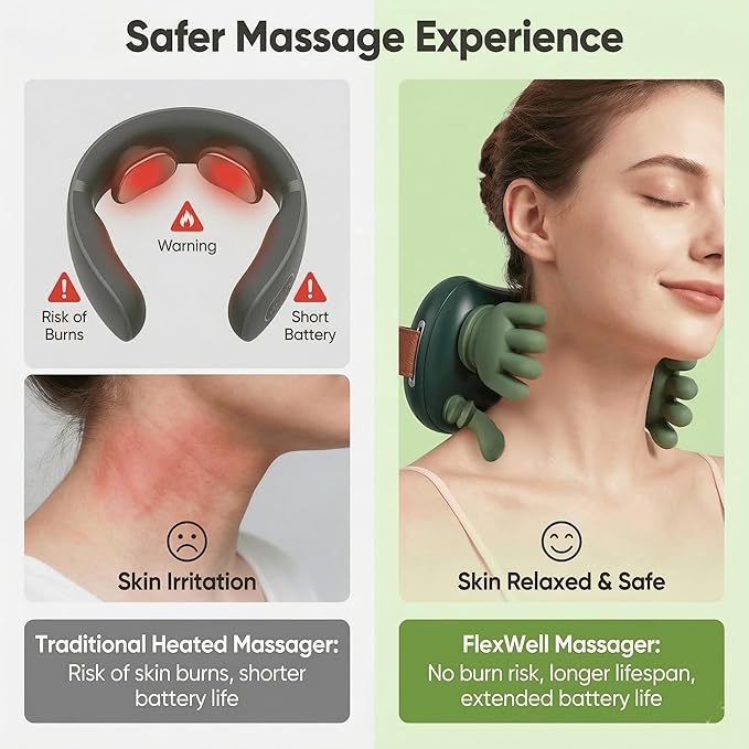 Neck Massager for Pain Relief, 4D Shiatsu Deep Tissue Neck and Shoulder Massager, Bionic Neck Shoulder Massager with Hand Kneading, Massager with Little Hands for Home & Office (Green)