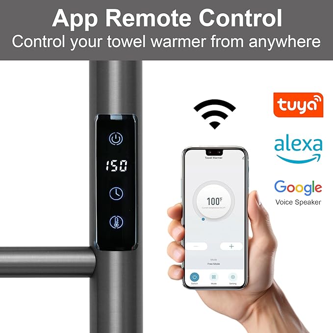 Electric Towel Rack with Voice Control for Alexa & Google Home,TUYA-Wall-Mounted Bathroom Heating Towel Warmer,Stainless Steel Material,31.5x20.08x4.41in,Plug-in,Gunmetal Grey,10 Bars