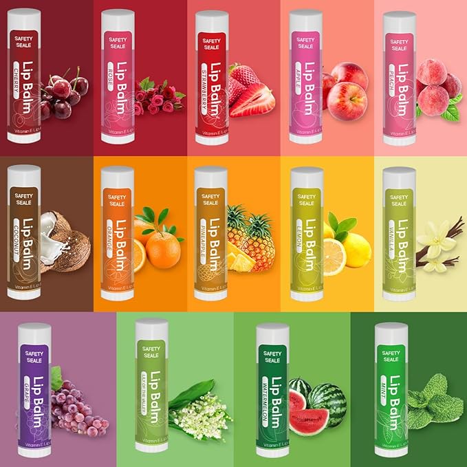 84 Pack Natural Lip Balm Bulk with Vitamin E and Coconut Oil Valentine's Gifts Choice - Moisturizing, Soothing, and Repairing Dry and Chapped Lips - 14 Flavors - Non-GMO
