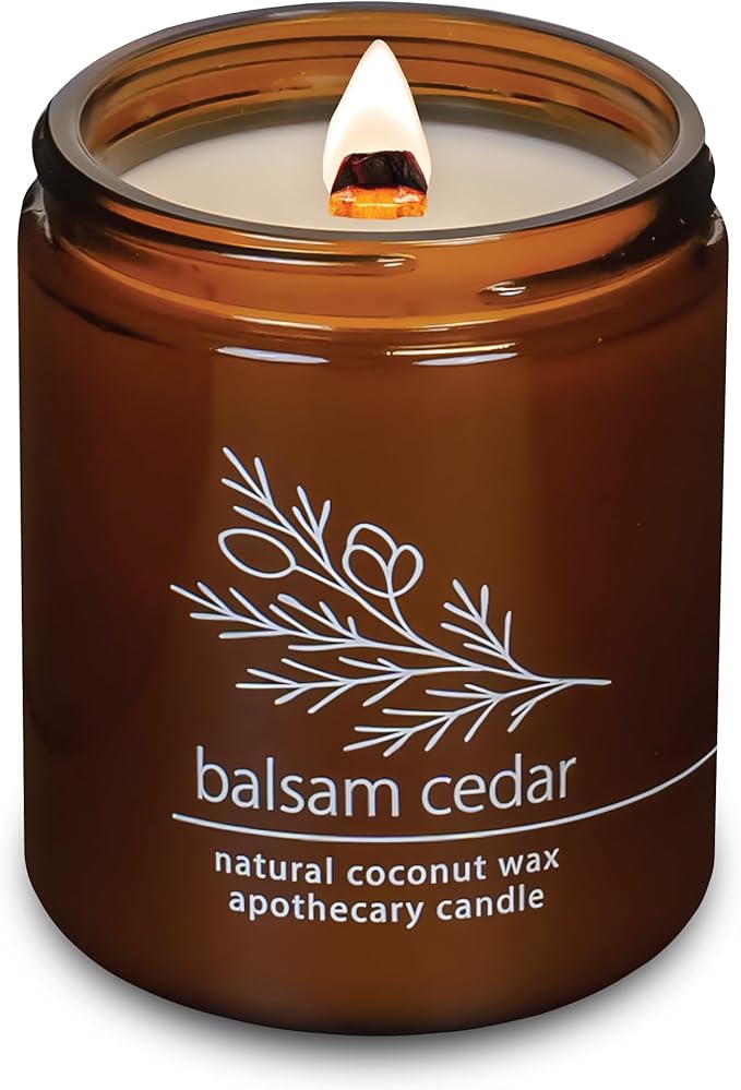 Hemlock Park Balsam Cedar Apothecary Hand-Poured Scented Candle | Crackling Wood Wick, Botanical Fragrance & Coconut Wax | Up to 60 Hour Burn Time | 8 oz