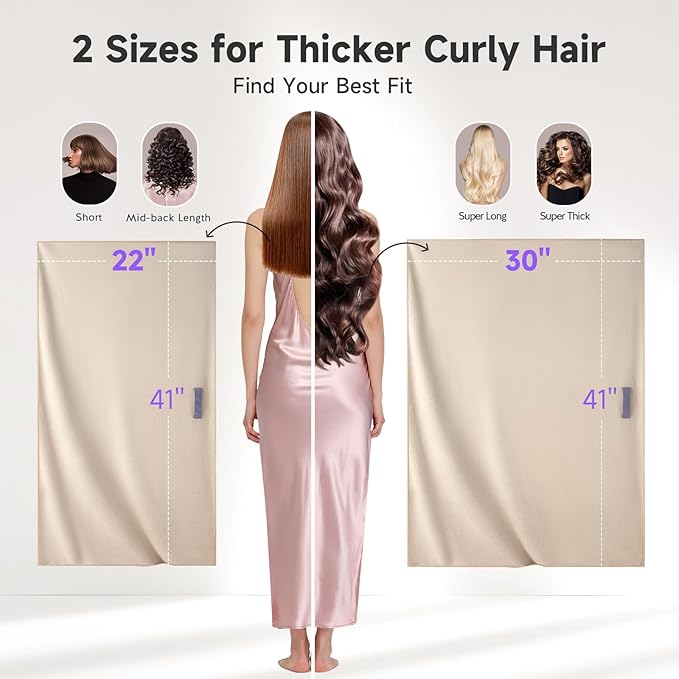 Umisleep Microfiber Hair Towel, 41" x 30" Super Absorbent Extra Large Curly Hair Towel Wrap With Elastic Loop, Camel