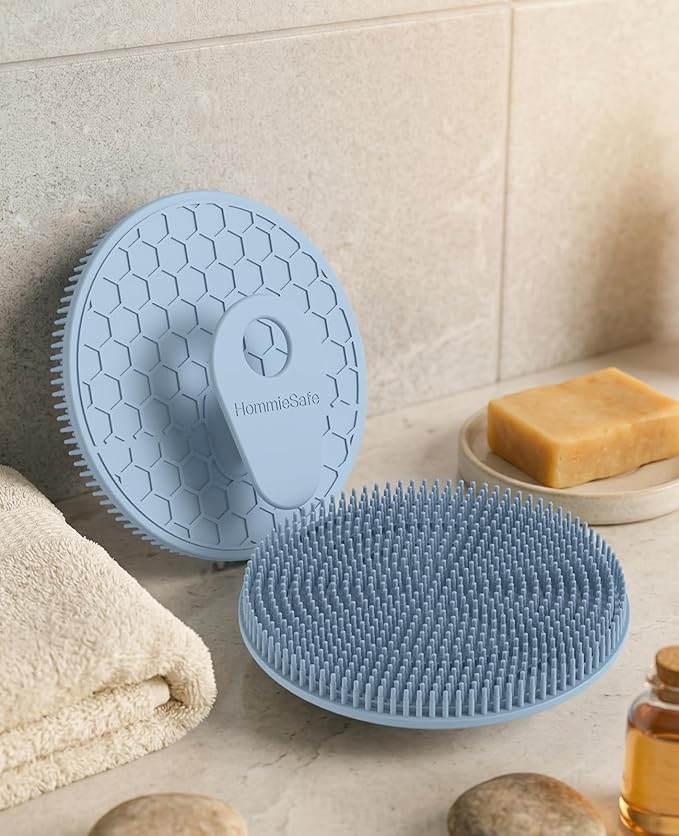 4 Pack Soft Silicone Shower Brush Body Wash Bath Exfoliating Skin Massage Scrubber, Dry Skin Brushing Glove Loofah, Fit for Sensitive and All Kinds of Skin(2Pack Black+Mint+Blue)