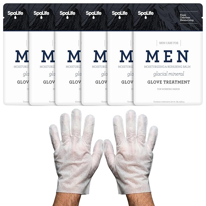 SpaLife Men's Glacial Mineral Moisturizing and Repairing Balm for The Working Hand (Hand Gloves 6 Pack)