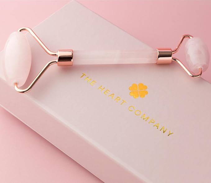 THE HEART COMPANY | Premium Rose Quartz Face Roller | Face Roller Skin Care Tool | Facial Roller Massager | Natural Crystal Facial Roller for Aging Skin | Pink Stone Roller for face, Eyes and Neck