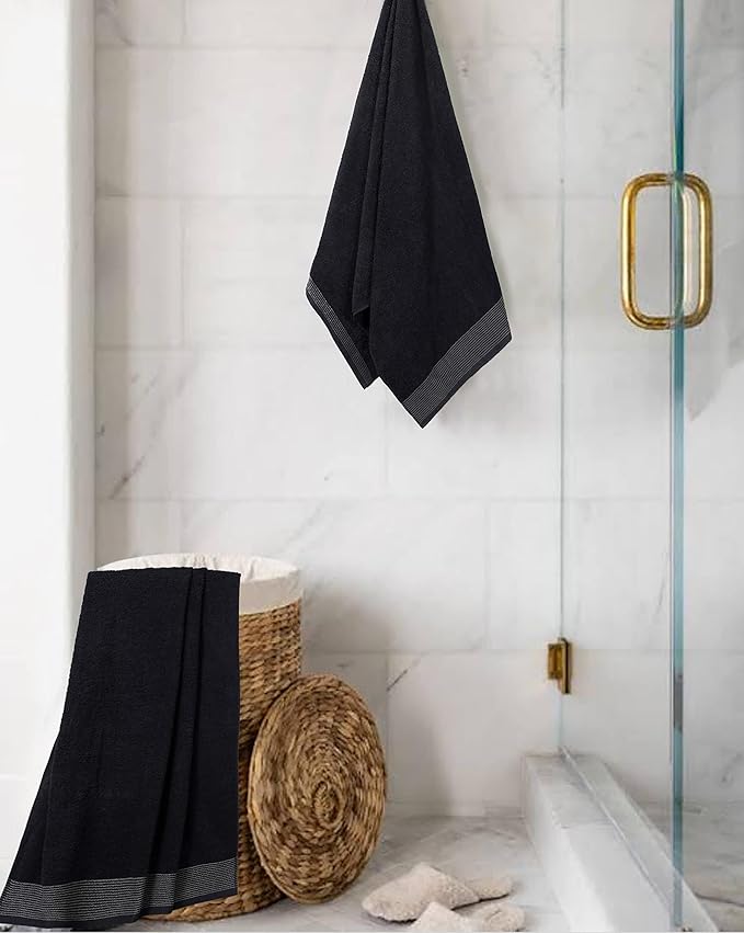 BELIZZI HOME Ultra Soft 2 Pack Oversized Bath Towel Set, 28x55 inches, 100% Cotton, Large, Absorbent, Quick Dry, Lightweight, Ideal for Gym, Travel, Camp, Pool - Black