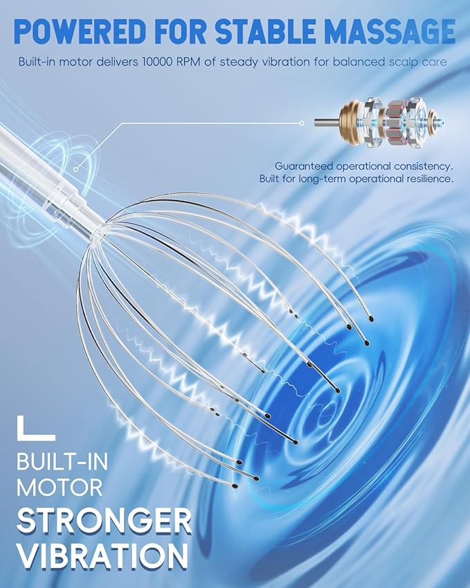 Winyoung Head Massager Scalp Stress Relief, Rechargable Electric Scalp Massager, Handheld Vibrating Head Scratchers with 20 Metal Fingers for Hair Scalp Massage Relaxation Self-Care