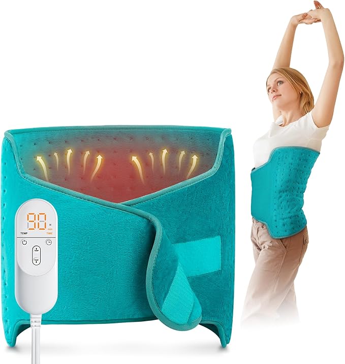 Heating Pad for Back, Heating Pad for Period Cramps/Waist/Stomach with Belt, Mothers Day Gifts for Mom Wife Grandma, Birthday Gifts for Women Men, 6 Heat Settings, 4 Auto-Off, Blue Green