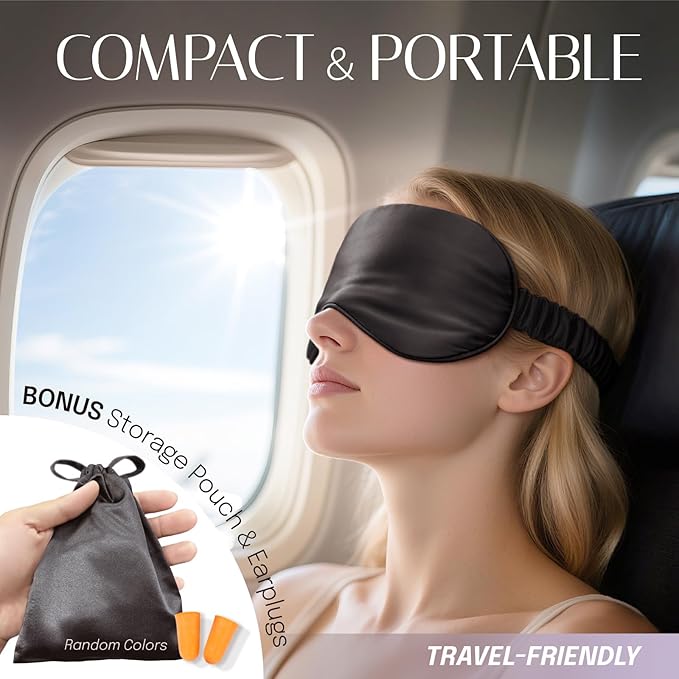 Silk Sleep Mask Eye Mask Blindfold with Double Layer Silk Filling and Elastic Strap for Full Night's Sleep, Travel and Nap, Soft Eye Cover Eyeshade with Luxury Bag and Ear Plugs by OLESILK (Camel)