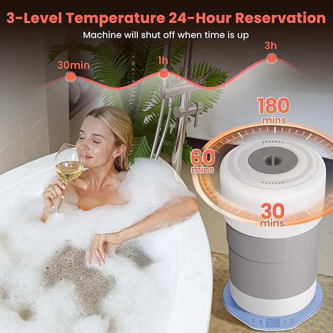Towel Warmer, 23L Towel Warmer Bucket with Time Setting, Auto Shut-Off, Retractable Portable, Fits Up to Two Large Towels, Bathrobes, Blankets, PJ's and More