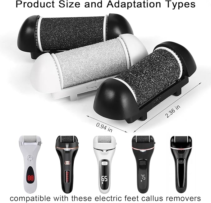6pcs Replacement Roller Refill Heads for Electric Callus Remover,Feet Pedicure Kit Refill Rollers, 2 Extra Coarse, 2 Regular Coarse, 2 Fine Coarse Refill Rollers (Black and White)