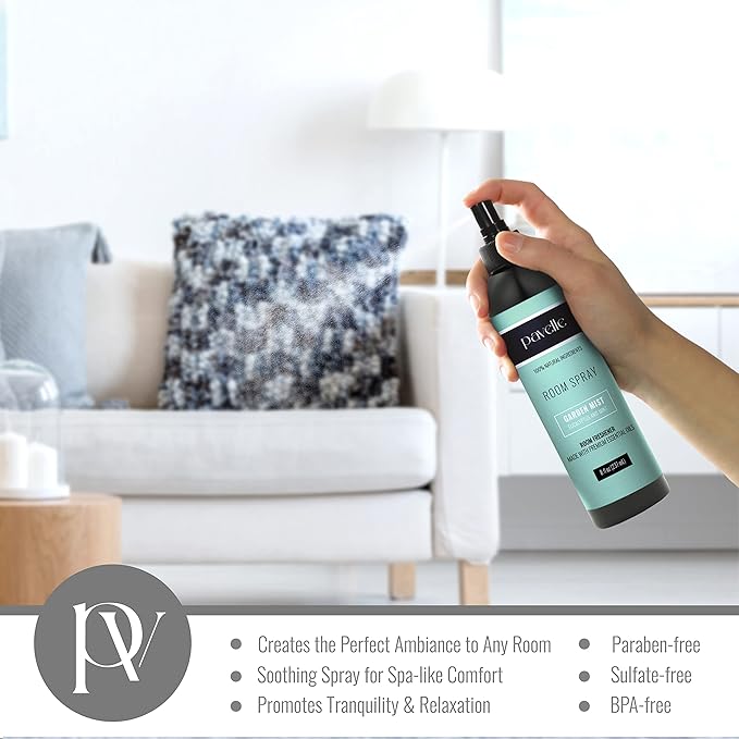 Pavelle Room Spray, 100% Natural Essential Oil Bathroom Air Freshener & Aromatherapy for Stress Relief, Long Lasting, Non Toxic, Concentrated Deodorizer, Made in the USA, Garden Mist, 8 Fl. Oz