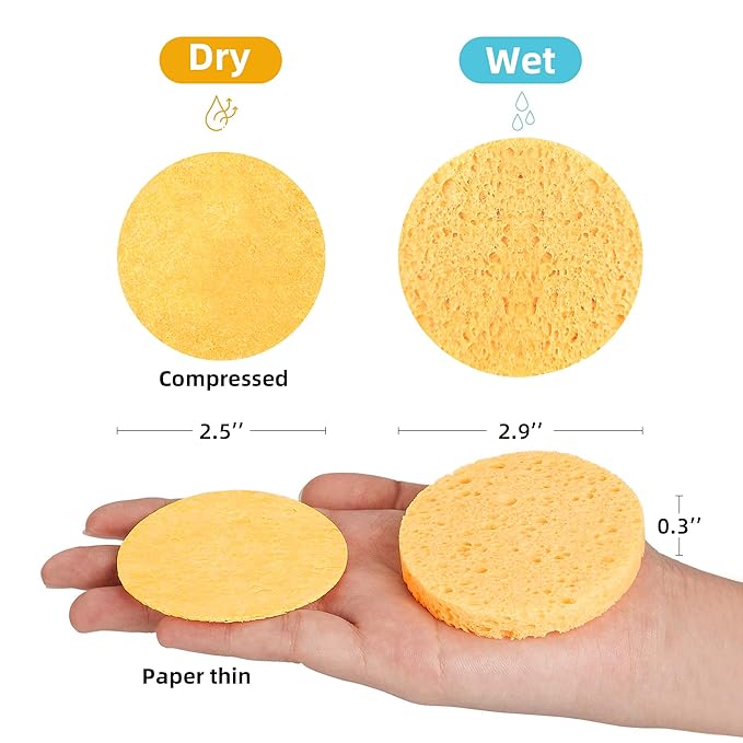120-Count Compressed Facial Sponges|Kickleen 100% Natural Cellulose Cosmetic Spa Sponges for Daily Facial Cleansing|Makeup And Mask Removal|Exfoliating|Skin Massage|Pore Exfoliation (120Count(Yellow))