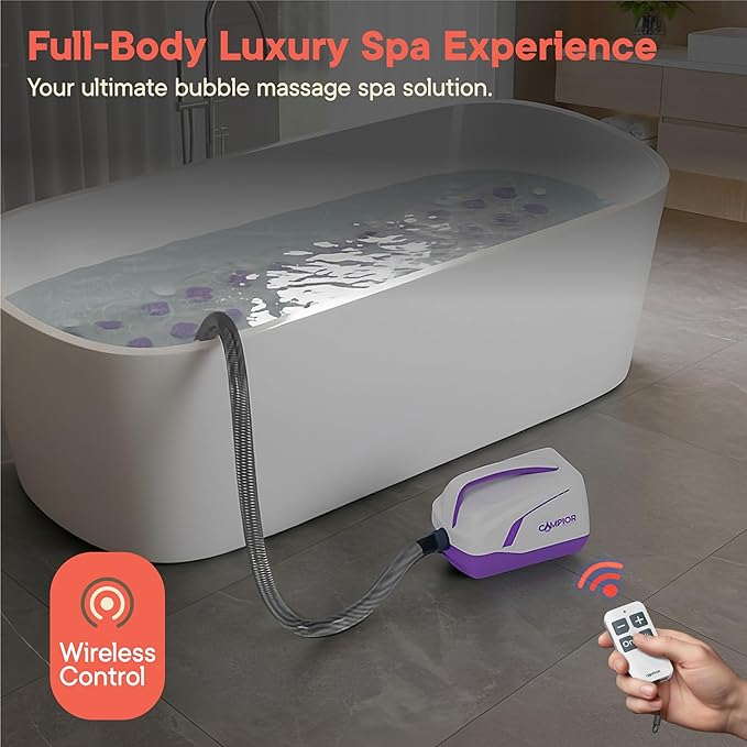 Bubble Bath Massager Mat for Bathtub, 47.24" x 14.57" Full-Body Heated Air Spa with 6-Level Adjustable Bubbles, Non-Slip Waterproof Design, Remote Control, for Stress, Muscle Relief & Relaxation,