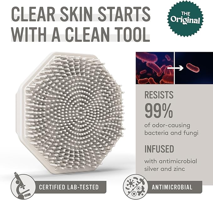 Sud Scrub® Antimicrobial Silicone Face Scrubber, 1 Pack, Gentle Face Exfoliator for Sensitive Skin, Eco Friendly Facial Cleansing Brush, Exfoliating Face Brush for Men and Women (Clay)