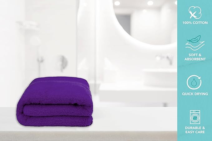 Medium Bath Towels Bulk Set of 12 – 100% Cotton Terry – 24" x 48" – Quick Dry, Soft & Highly Absorbent – Purple Towels for Bathroom, Gym, Spa, Pool & Daily Use