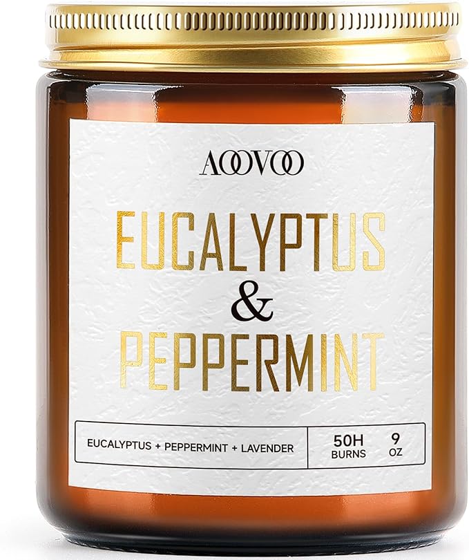AOOVOO Eucalyptus Mint Candles - 9 oz Scented Candles, Aromatherapy Candle, Soy Candle for Home Scented