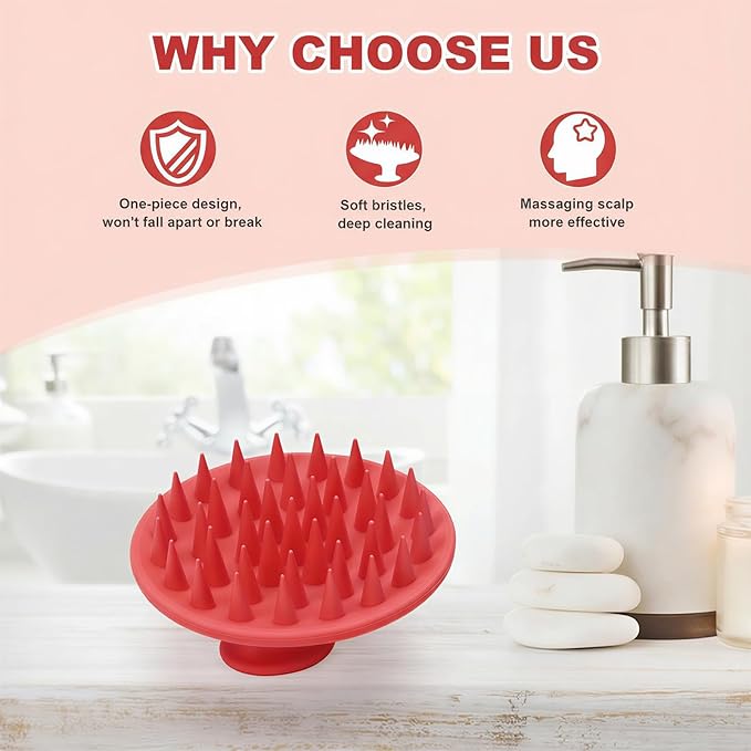 Meartchy Silicone Scalp Massager Shampoo Brush, Scalp Brush for Hair Growth & Dandruff Removal, Hair Scrubber Scalp Stimulator Exfoliator Brush with Soft Bristles for Wet Dry Scalp Care (Ruby Red)