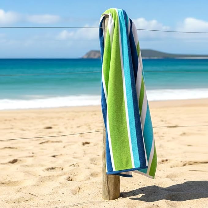 CASA COPENHAGEN Monaco Beach Towels Designed in Denmark Rough and Tough, Quick Dry, for Pool, Bath & Shower 30x60 inches 4 Pieces Cotton Beach Bath Towels Set - Rainbow Green