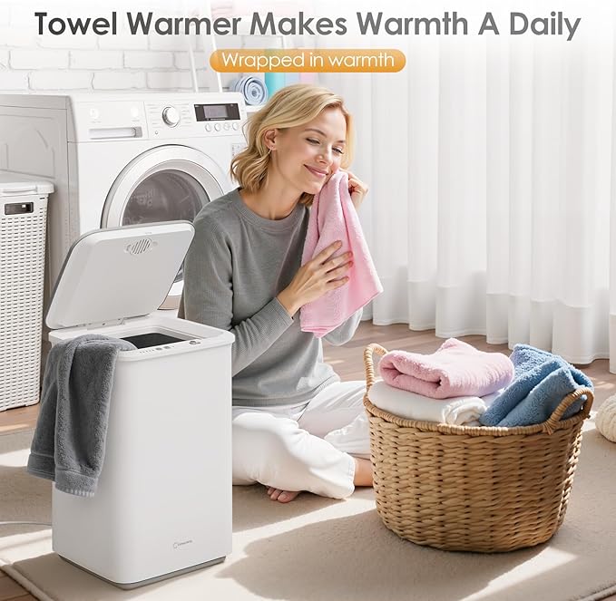 Towel Warmer Fast Heated, Towel Warmers for Bathroom 4 Timer Settings (30/60/120/240 Mins) One-Button Control, Saving Space&Safety Lock, 20L Blanket Warmers Fits Oversized Towels, Bathrobes, Pajamas