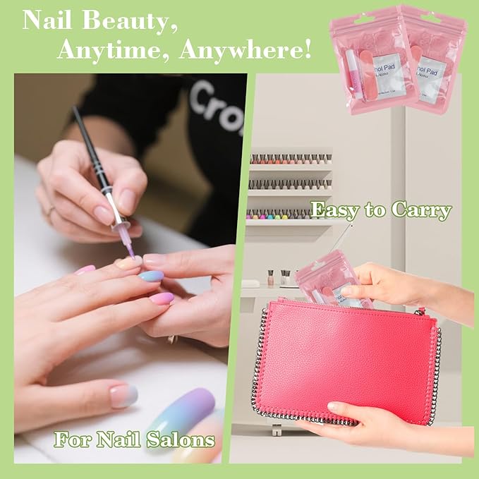 Press On Nail Tool Kit with Everything, Bebbtiy Nail Prep Tool Disposable Manicure Kit with Nail File, Nail Glue, Prep Pads, Adhesive Nail Tabs,Wood Stick, Packaging Bag (20pcs-pink)