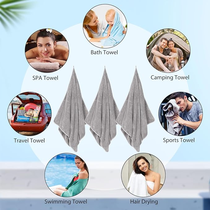 SmoothNovelty 16 Pack Microfiber Bath Towels Bulk 27'' x 60'' Oversized Size Bath Towel Highly Absorbent Extra Large Soft Drying for Beach Shower Summer Salon Sport Gym Party (Wheat,Light Grey)