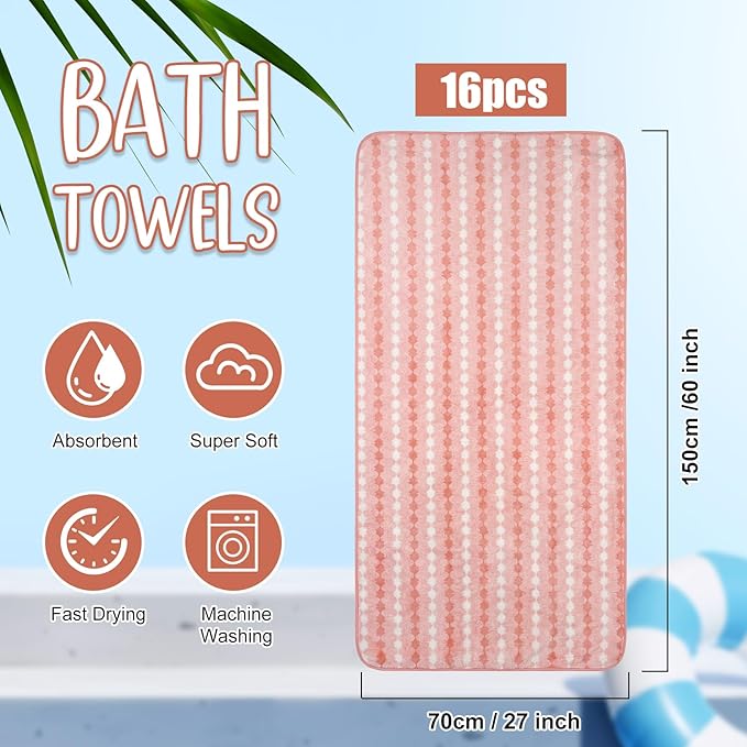 SmoothNovelty 16 Pack Microfiber Bath Towels Bulk 27'' x 60'' Oversized Size Bath Towel Highly Absorbent Extra Large Soft Drying for Beach Shower Summer Salon Sport Gym Party (Cone,Orange)
