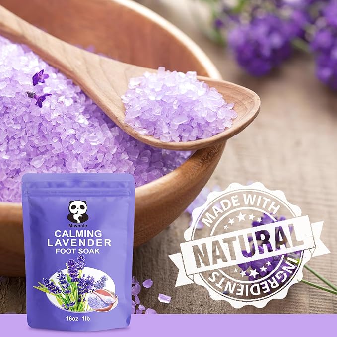 Foot Spa Bath Massager with Heat Bubbles and Vibration Massage and Jets, 16 OZ Calming Lavender Foot Soak Epsom Salt, Miwhale Foot Soaker With Red Light, 22 Massage Rollers, Adjustable Temp -Purple
