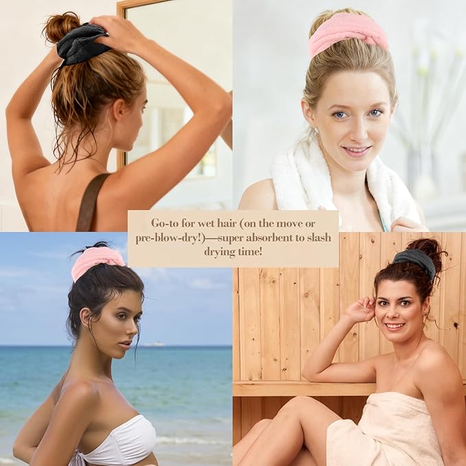Wecoe Hair Towel Scrunchies 2pcs Soft Absorbent Large Microfiber Hair Drying Scrunchies Thick Fuzzy Scrunchy Ponytail Holder Gifts for Women(Black & Pink)