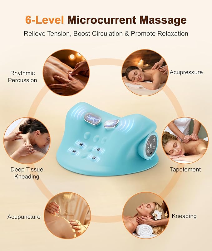 Ringco Neck Massager with Heat & Vibration 3 Level Adjustable, Heated Neck Stretcher with 6 Modes, Rechargeable Cervical Traction Device for Pain Relief & Muscle Relaxation, Gift for Women Men