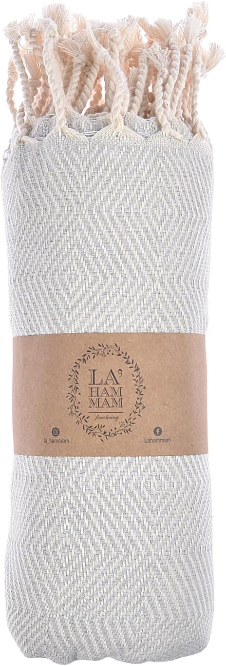 Personalized Embroidered Beach Towel | Throw Blanket, Easy Carry, Sand Free, Highly Absorbent, Quick Dry, Turkish Towels for Camping Bath Sauna Beach Gym Pool Yoga SPA by Lahammam, Mediterranean, Gray
