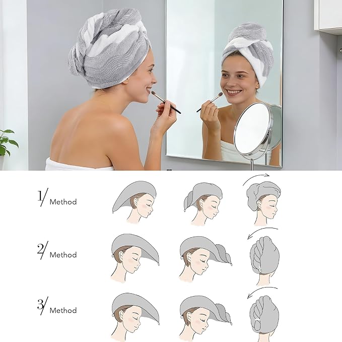 SINLAND Microfiber Hair Drying Cap Hair Towel Turban Twist for Women Fast Drying Towels Head Turban Absorbent Soft Lightweight Black 3 Pack