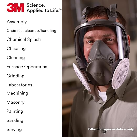 3M Full Facepiece Reusable Respirator 6700, NIOSH, Large Lens, ANSI High Impace Eye Protection, Silicone Face Seal, Four-Point Harness, Comfortable Fit, Painting, Dust, Chemicals, Small