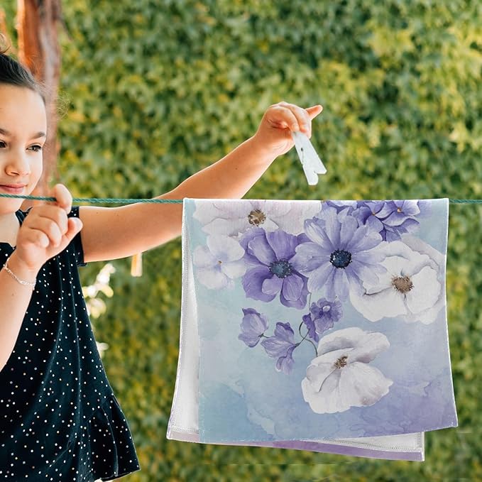 Purple White Violet Floral Hand Towels for Bathroom Set of 2,Watercolor Vintage Flower Bouquet Decorative Bathroom Towels for Bath,Face,Hair,Soft Absorbent Dish Towels for Kitchen 28"x14"
