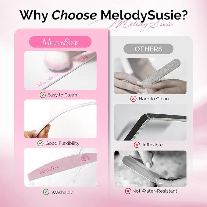 MelodySusie Nail File Kit, 7Pcs Double Sided 100/180 Grit Mixed-Shape Emery Boards for Nails, Professional Manicure Pedicure Supplies for Home and Salon Use, Mothers Day Gifts, Pink & Purple