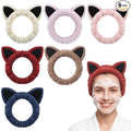 6-Pack Cat Ears Headbands Soft Coral Fleece Hair Band for Face Washing, Makeup, Skincare, Spa, Multi-Color Animal Headbands for Women and Girls Gift