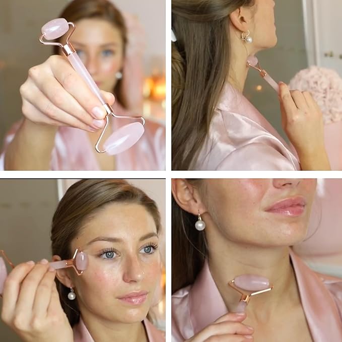 THE HEART COMPANY | Premium Rose Quartz Face Roller | Face Roller Skin Care Tool | Facial Roller Massager | Natural Crystal Facial Roller for Aging Skin | Pink Stone Roller for face, Eyes and Neck