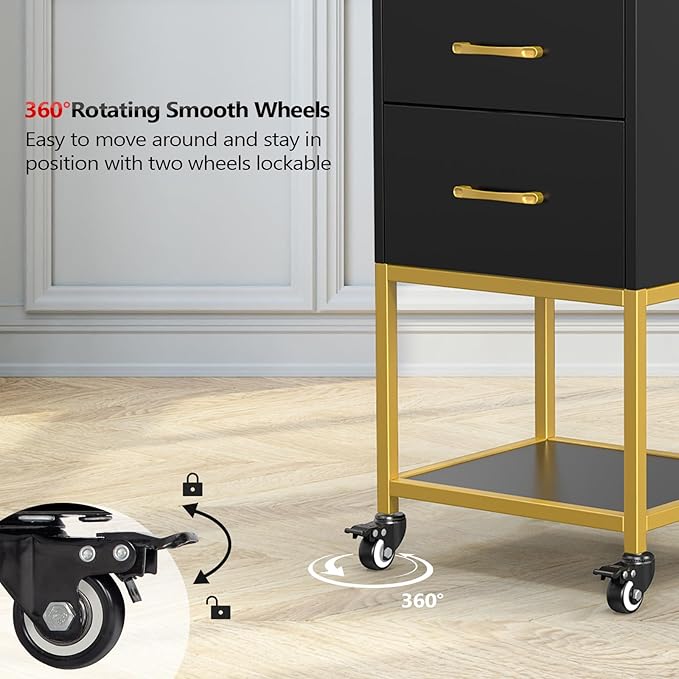 OmySalon Beauty Salon Storage Trolley Cart, Salon Station for Stylist, Wooden Hair Cabinet with Dryer Holder & Drawer, Hairdressing Tools Organizer Equipment for Spa Barbershop Lash Tattoo, Black