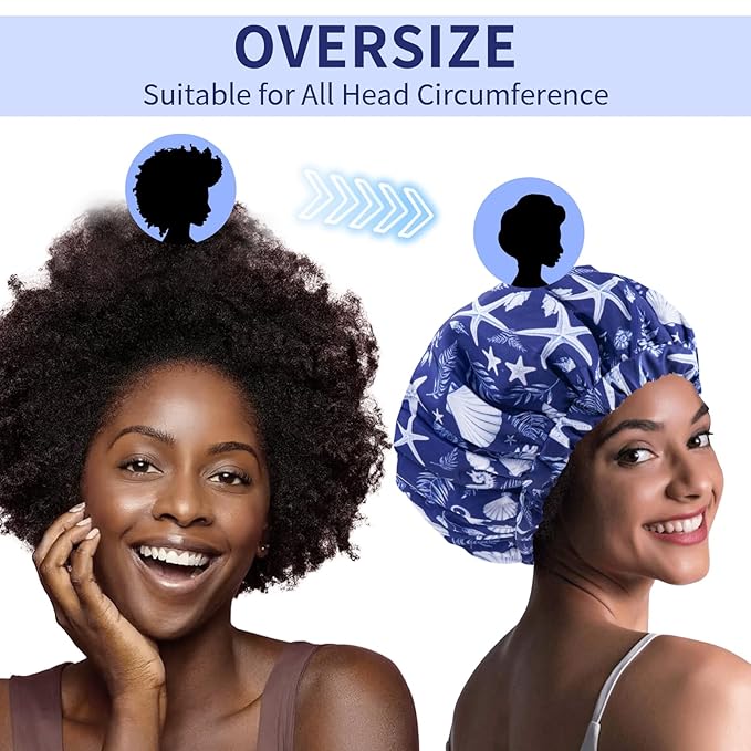 1 PCS Shower Cap, Double Layer & Adjustable Bathing Cap for Shower, Extra Large Reusable Hair Cap for Women, Waterproof Exterior & EVA Lining, Oversized Design for All Hair Lengths/Style